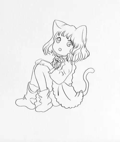 简笔画速写晚安少女