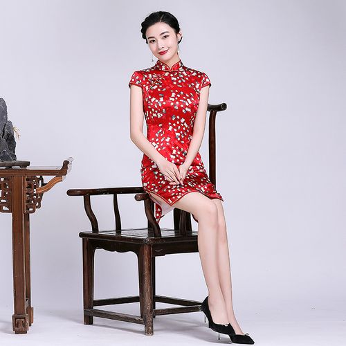 钱塘佳人真丝旗袍夏装2020年新款红色旗袍