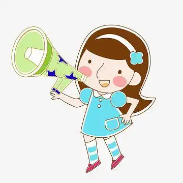 卡通手绘对着喇叭说话的女孩