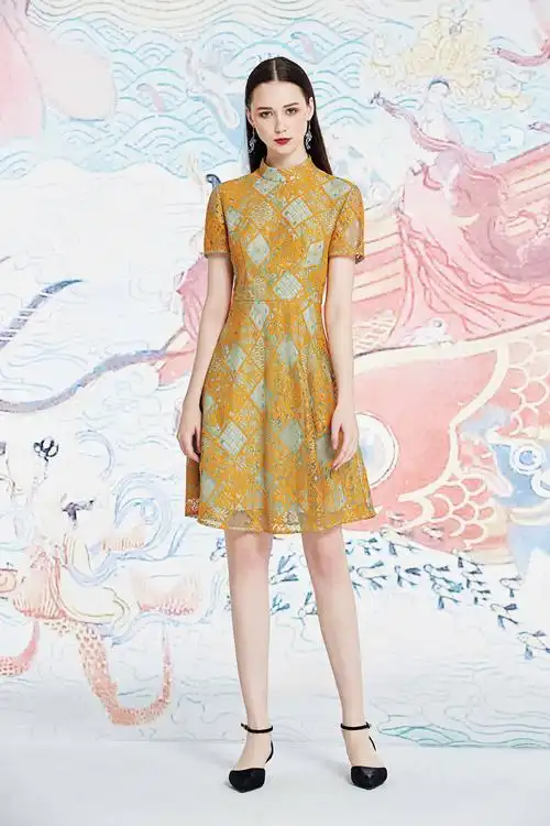 1s6043赤金色连衣裙芙蕖渌波lsf