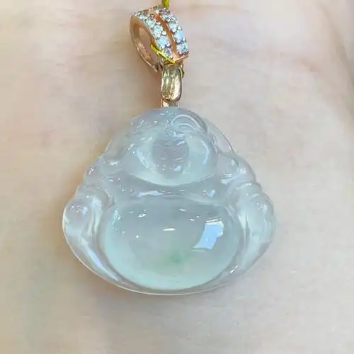 天然翡翠玉佛冰种a货飘花佛公笑佛挂件大肚弥勒佛玉小吊坠女蓝水
