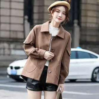 terrebleue呢子大衣女2023秋冬新款宽松休闲百搭个子短款女外套咖色m