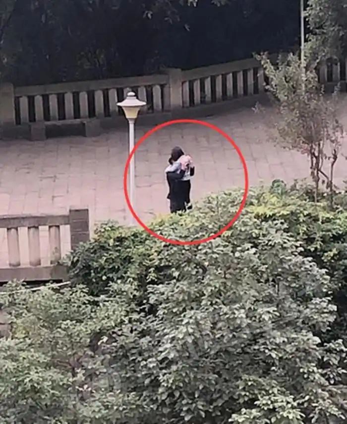 原创一男一女公园内当众搂抱举止亲昵引人尴尬
