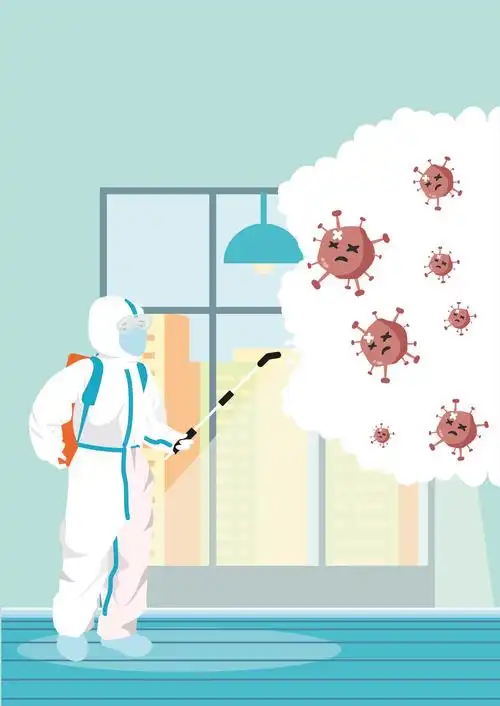 竖版防疫医生室内消毒矢量插画无字