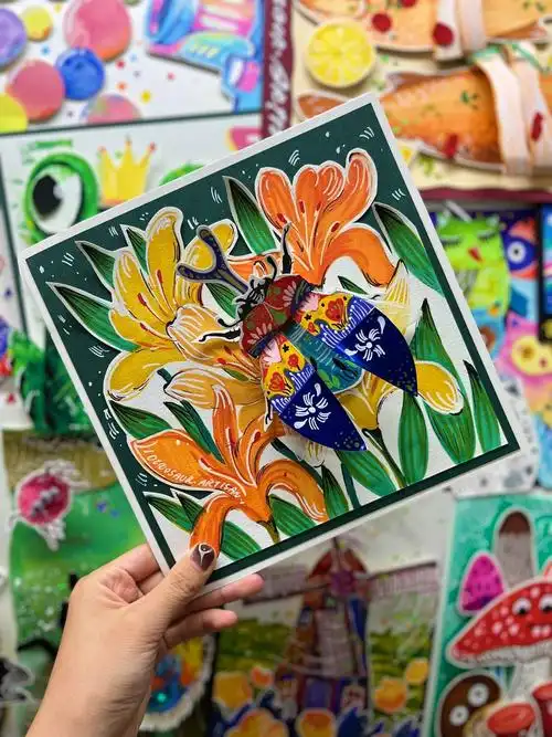 儿童创意美术拼贴画|大虫展翅