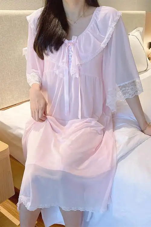 睡裙女夏天公主风宫廷软妹很仙的莫代尔睡衣女春夏季薄款长款过膝