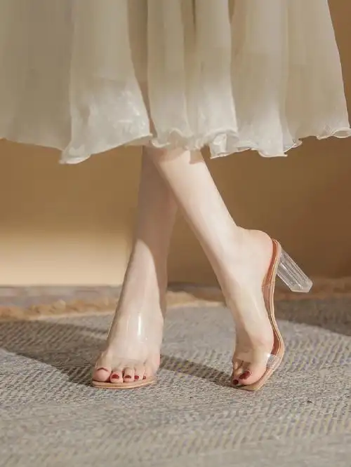 透明水晶高跟凉拖