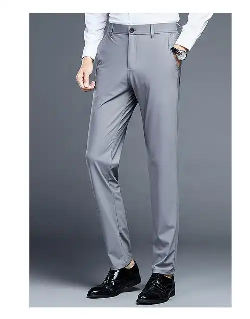 冰丝四面弹力速干商务休闲裤男士夏季轻薄西裤修身裤修身抗皱长裤子