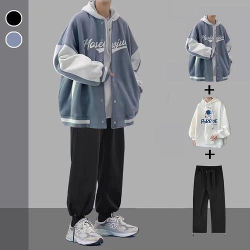 秋冬季港风外套衣服潮流帅气宽松潮牌夹克小个子男生穿搭显高套装