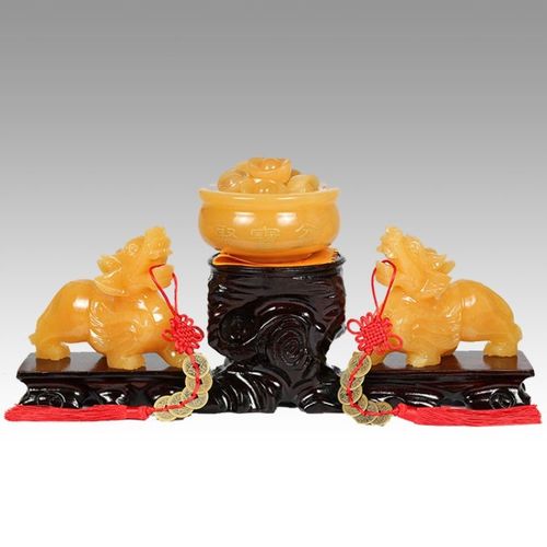 米黄玉精工貔貅聚财阵 貔貅聚宝盆家居风水摆件 开业礼品