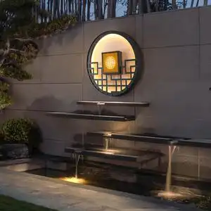 别墅流水槽不锈钢瀑布出水口庭院现代水幕墙室外花园流水景观叠水