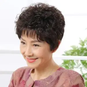 中老年假发女短发真发短卷发全真自然40-60岁妈妈光头套透气烫发