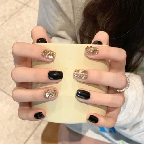 美甲冬季纯手工短款堆钻暗黑系光疗甲星空魅影假指甲片新款穿戴式