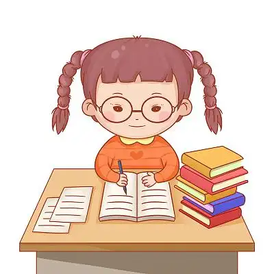 卡通手绘一个人写作业的场景png素材学习教育