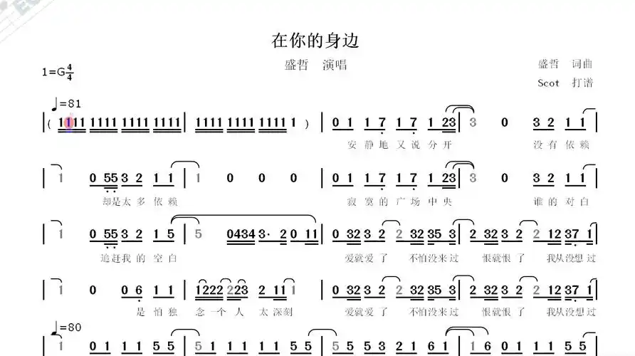 在你的身边——盛哲演唱——动态简谱