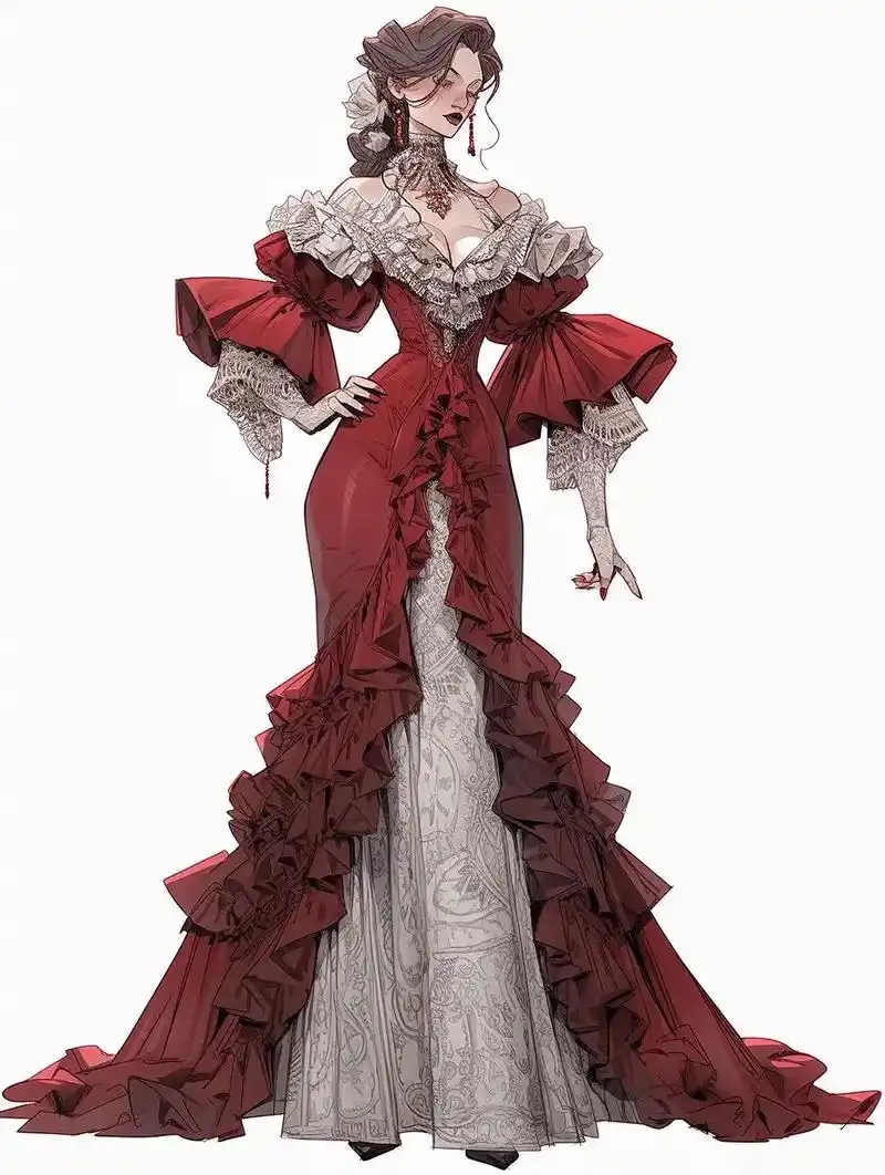 酒庄古堡女主人钟爱的红色复古宫廷风礼服裙.古典的法式宫廷风.