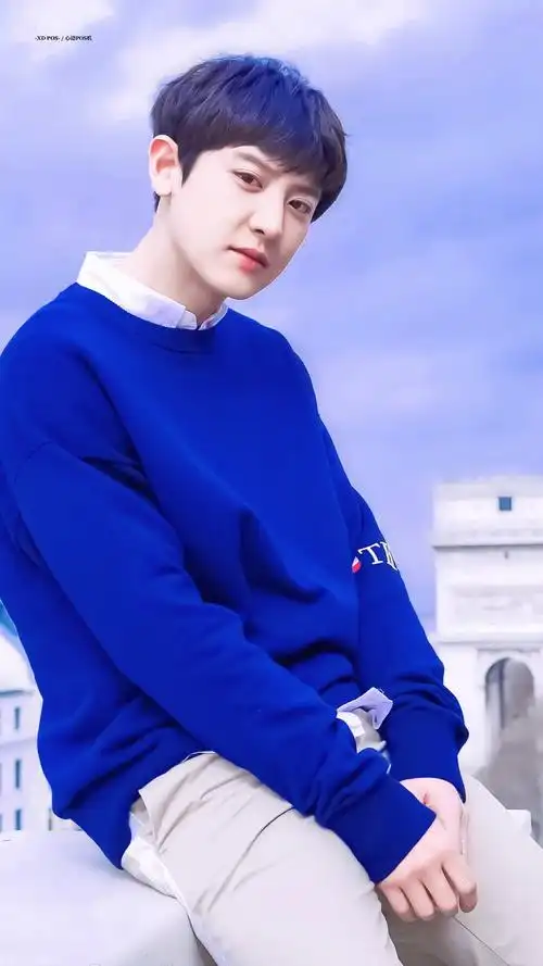 朴灿烈蓝色清新文艺风手机壁纸