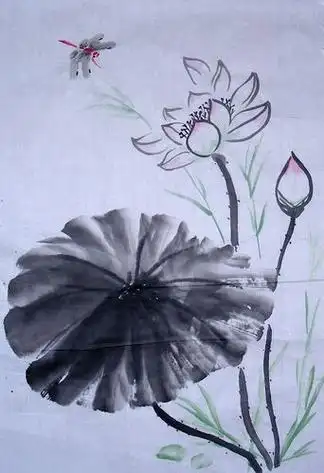 国画作品展叶脉只需要简单的勾勒就可以,荷