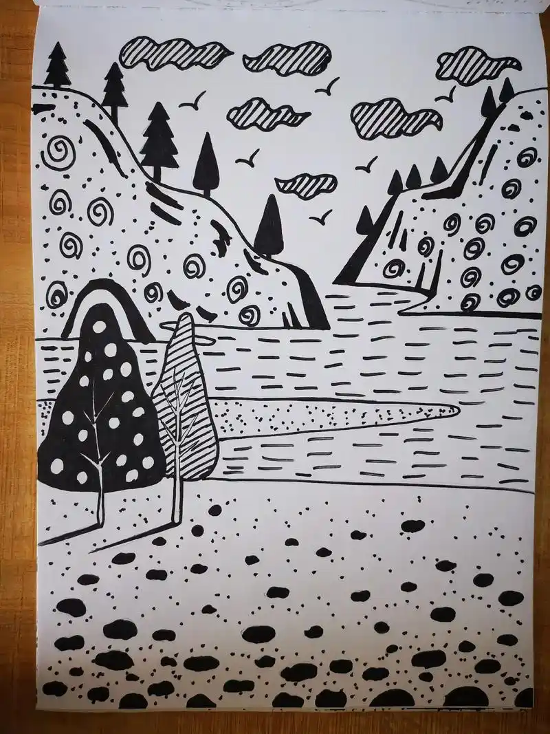 黑白装饰画风景系列#一起学画画 #想画就画 #零基础学画画  - 抖音