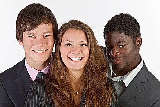 三个,年轻人,不同,肤色