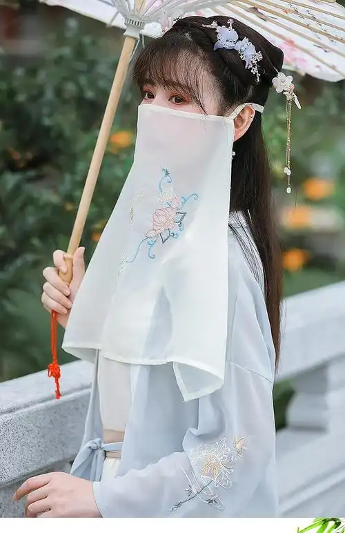 面纱古风汉服面纱古代遮面古风半透飘逸舞蹈表演头饰古装配饰面帘6825