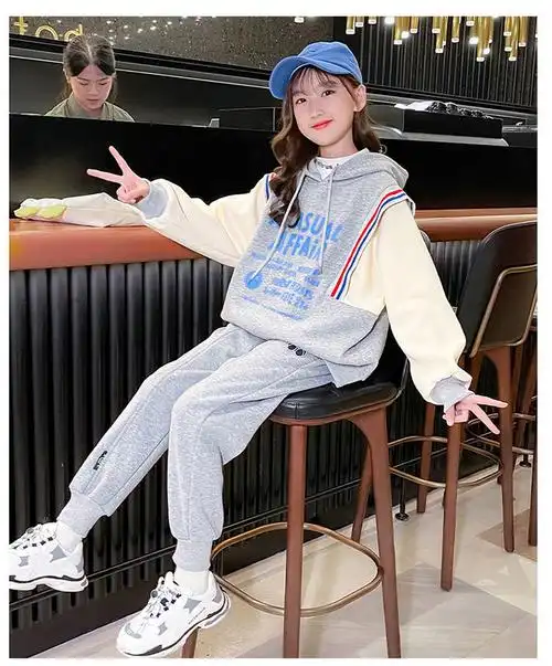 女童冬季儿童套装2021新款洋气加绒卫衣冬装秋季大童加