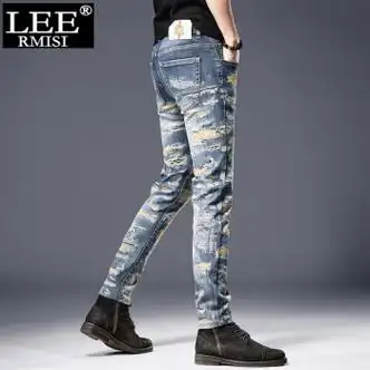 牛仔裤男款夏季新款修身小脚休闲裤子男酷奇国际轻奢侈大品牌蓝色28二