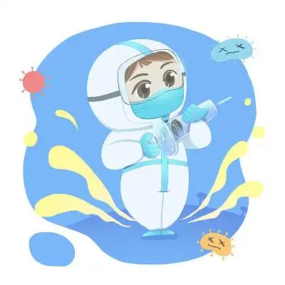 可爱卡通疫情时期医生手拿注射器抗击疫情图