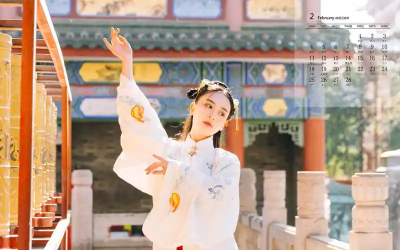 2019年2月清纯古风美女甜美高清日历壁纸