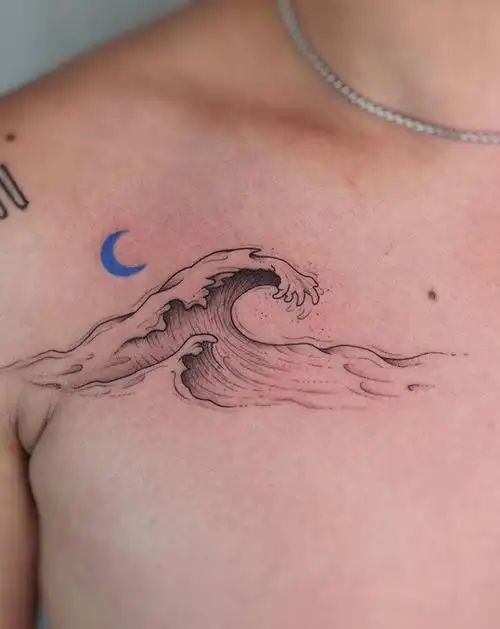 海浪纹身图片_胸部插画纹身图案