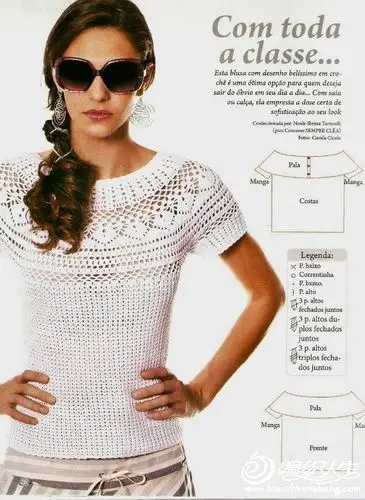 夏日实用钩织结合女士短袖套头衫-编织教程-编织人生