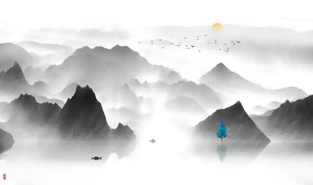 黑白山水画图片