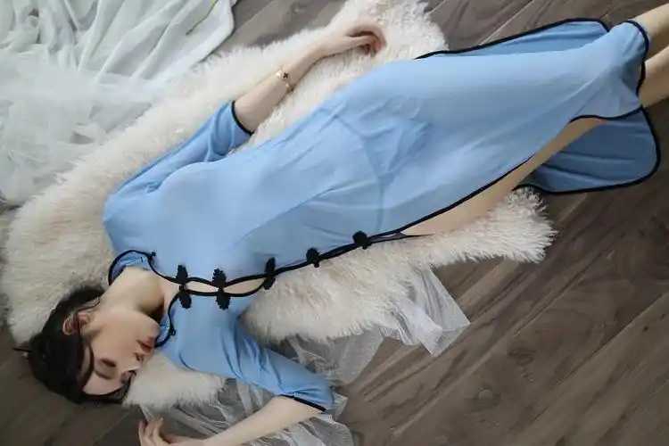 超短裙透明夜色行小短裙无内学生旗袍连衣裙民国风裙子透明网纱超短裙