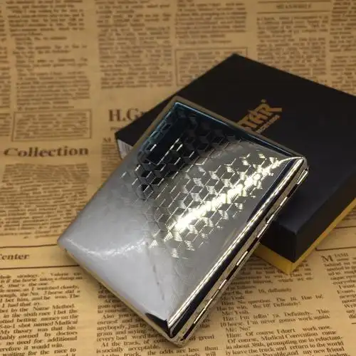 20支装防潮防压不锈钢烟盒礼盒装金属烟盒压花图案