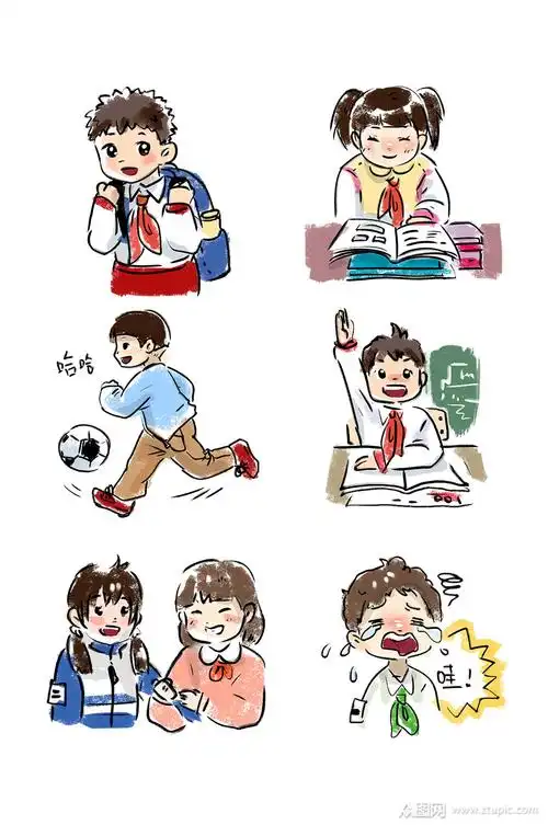 可爱小学生卡通形象小清新上学校