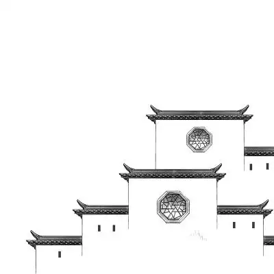 手绘古风水墨建筑元素徽式建筑png素材