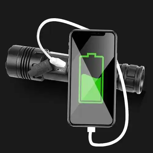 p90超亮手电筒强光远射调焦手机充电26650锂电池手电筒