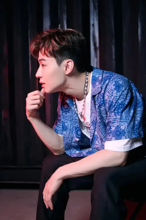 刘宪华蓝色印花衬衣帅气写真图片刘宪华高清图片写真