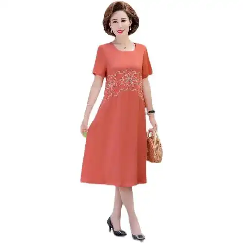 大码宽松遮肚显瘦过膝连衣裙40岁50中老年夏气质宽松中年妈妈夏装