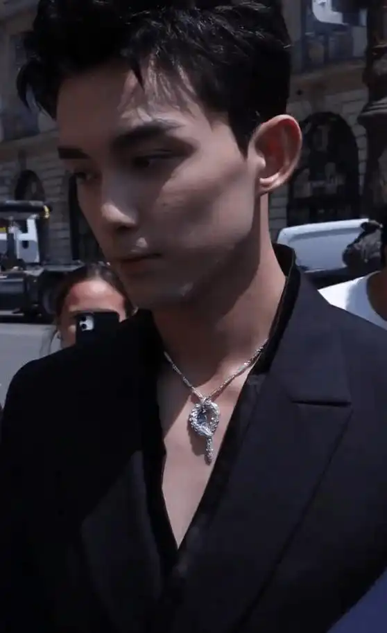 组图:吴磊镂空深v西装搭宝石项链 朝镜头挥手尽显成熟魅力