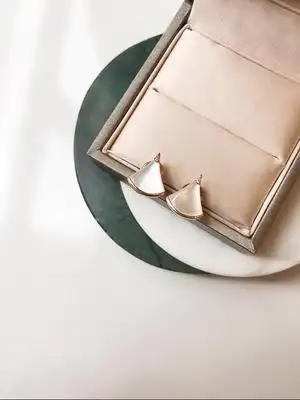 高定出口孔雀石小扇子扇形耳钉 s925纯银白贝母三角形小裙子耳钉