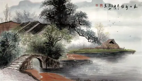 三尺江南水乡山水国画《春江乡暖》 - 写意山水画 - 99字画网