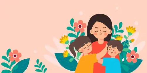 年轻妈妈和一双儿女矢量插画