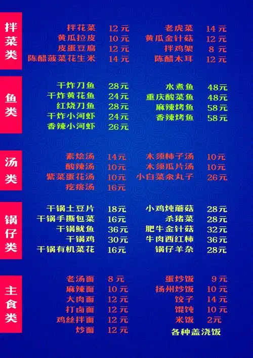 小饭馆菜单设计