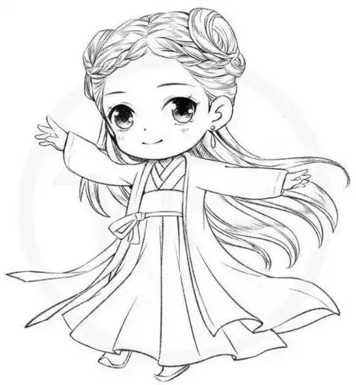 黑白线稿素材q版古风人物线稿