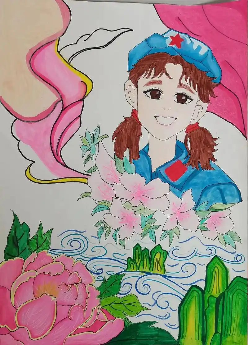 喜迎二十大学生书画作品#我给祖国比个心 #国庆节绘画 #儿童 - 抖音