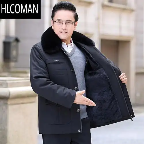 hlcoman爸爸冬装外套中老年棉衣男士加绒加厚中长款老人爷爷冬季p暖