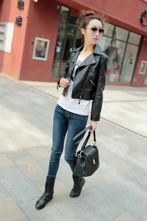 2015新款欧美春装女款皮衣 短款时尚修身皮夹克pu女外套 批发