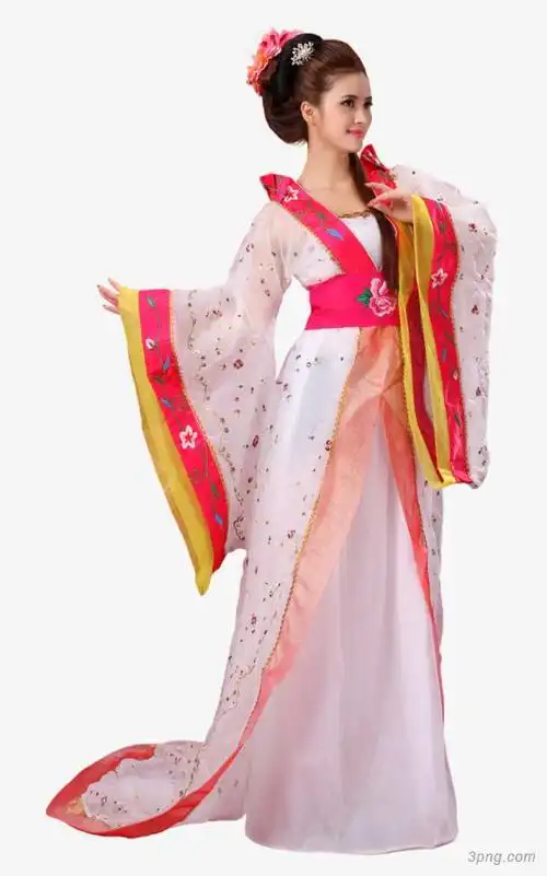 粉衣古韵美女png素材透明免抠图片-动植人物