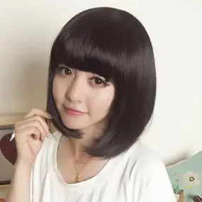 发之秀齐刘海内扣假发直发发型女修脸 圆脸假发bobo头女假短发
